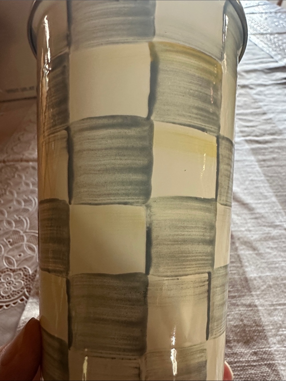 MacKenzie-Childs Cream Sterling Check Enamel Tumbler 20 oz NWT - Picture 7 of 7